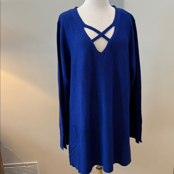 City Chic Women's Plus Size Longline Cross Long Sleeve Jumper - Picture 9 of 15